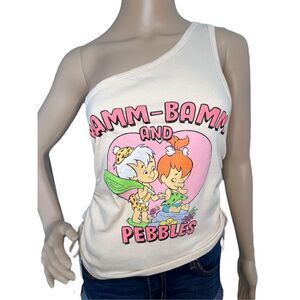 The Flintstones One Shoulder Ruched Tank With Bamm Bamm and Pebbles